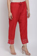 Red Cotton Straight Pants image number 4