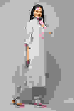 Light Blue Chanderi Blend Printed Unstitched Suit Set image number 7