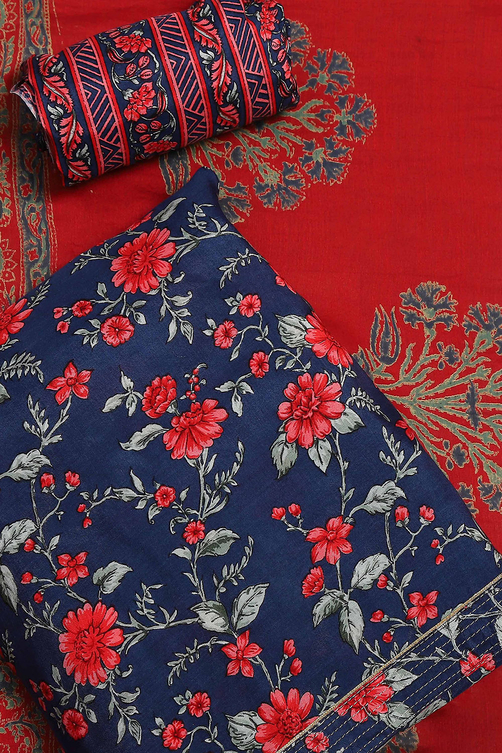 Blue Viscose Muslin Screen Print Unstitched Suit Set image number 1