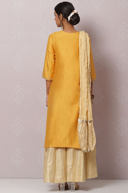 Fuchsia Cotton Silk Straight Kurta Sharara Suit Set image number 4