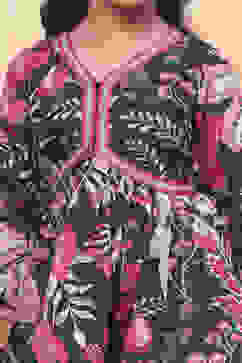 Blue Poly Chinnon Floral Printed Gathered Suit Set image number 1