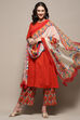 Orange Cotton Pleated Kalidar Suit Set