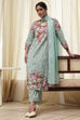 Turquoise Cotton Floral Printed Straight Suit Set image number 0