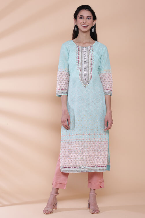 Pink Cotton Straight Printed Kurta image number 0