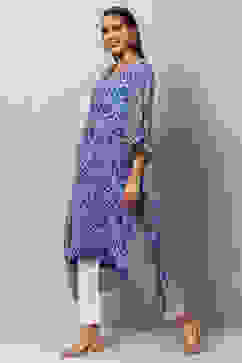 White And Blue Cotton Kaftan Set image number 5