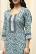 Turquoise Cotton Hand Block Print Unstitched Suit Set image number 2