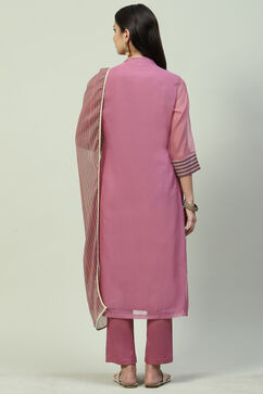 Mauve Straight Kurta Regular Pant Suit Set image number 4