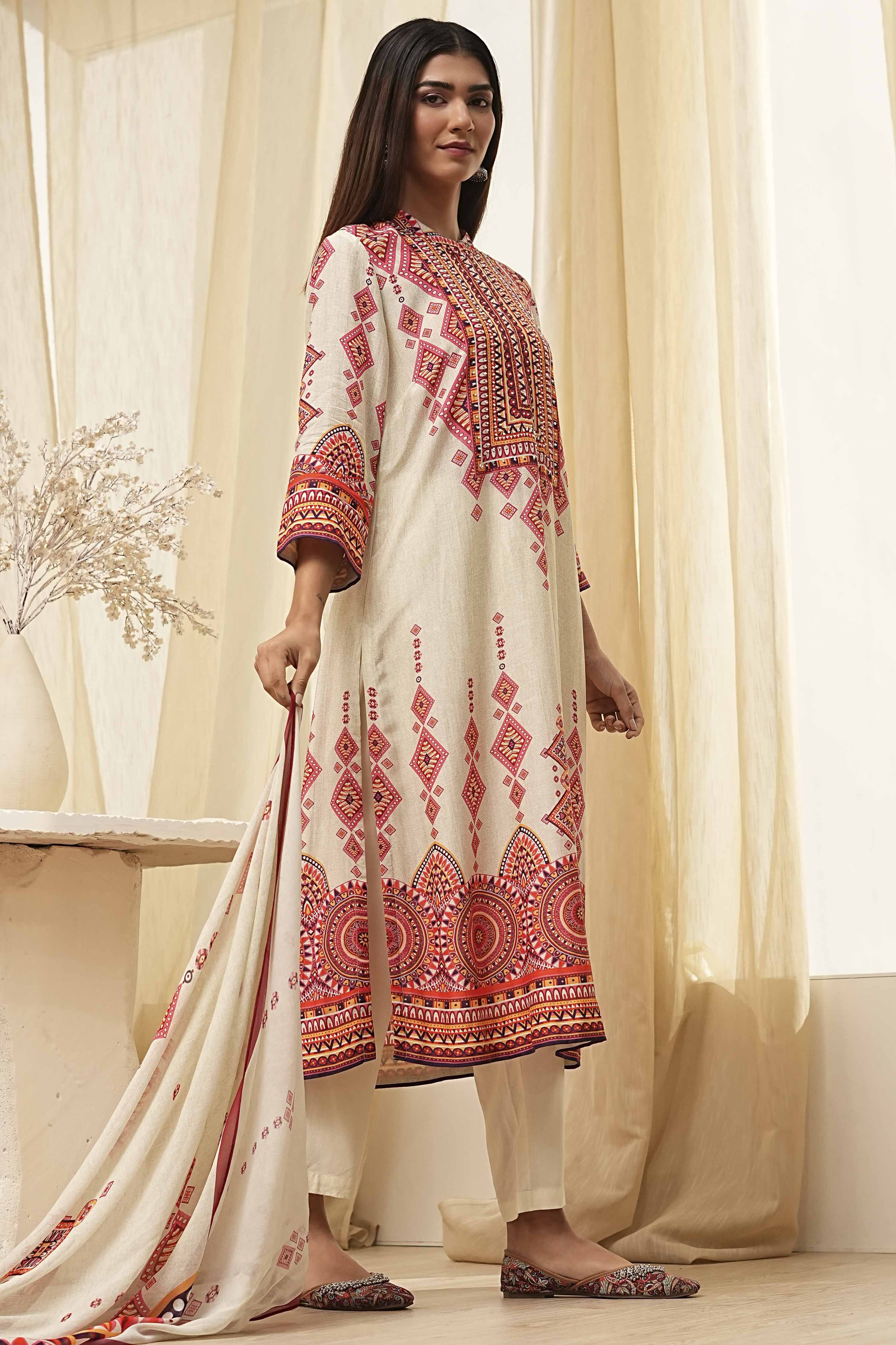 Dull Blue Printed Straight Suit Set image number 6