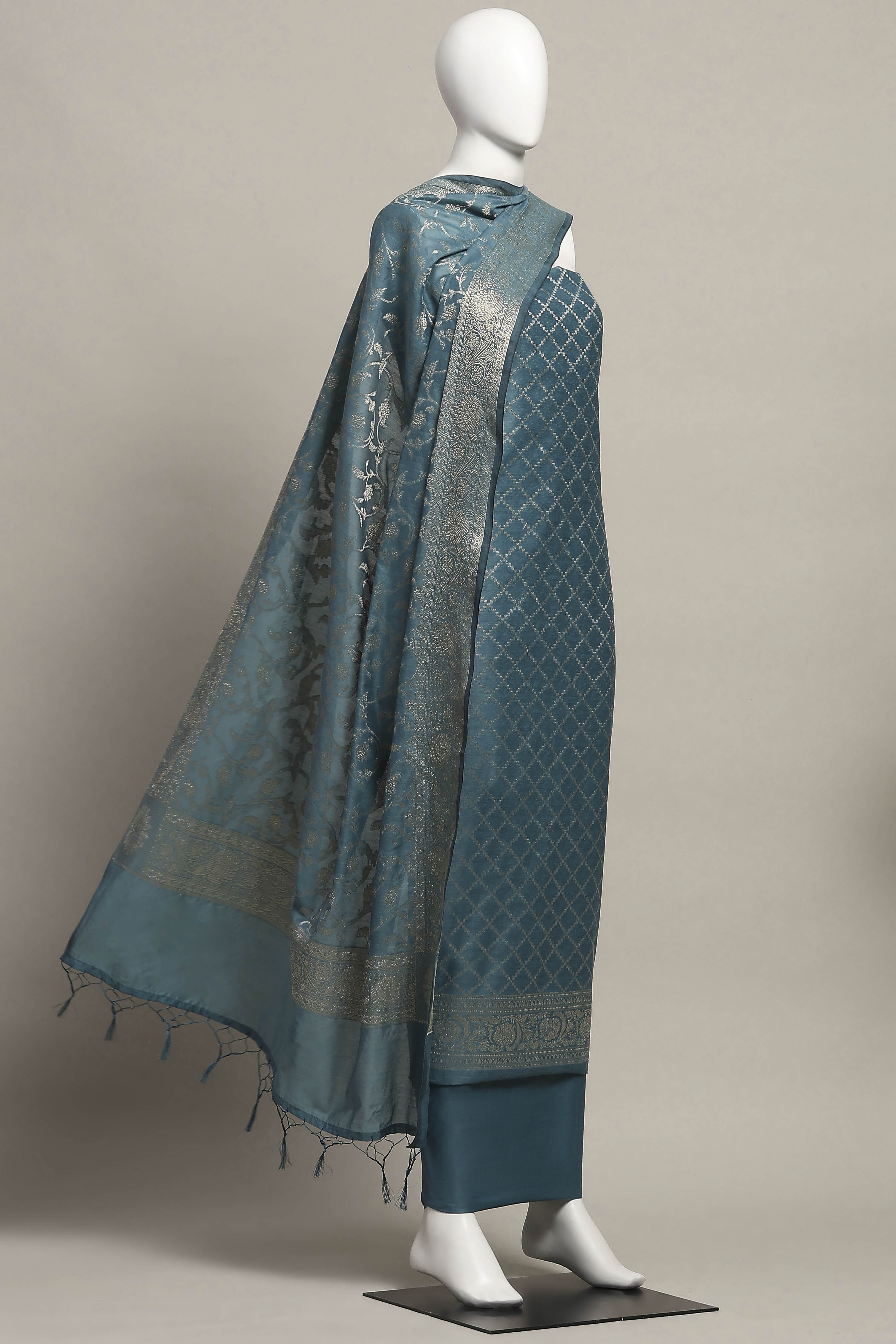 Peach Cotton Printed Embroidered Unstitched Suit Set image number 4