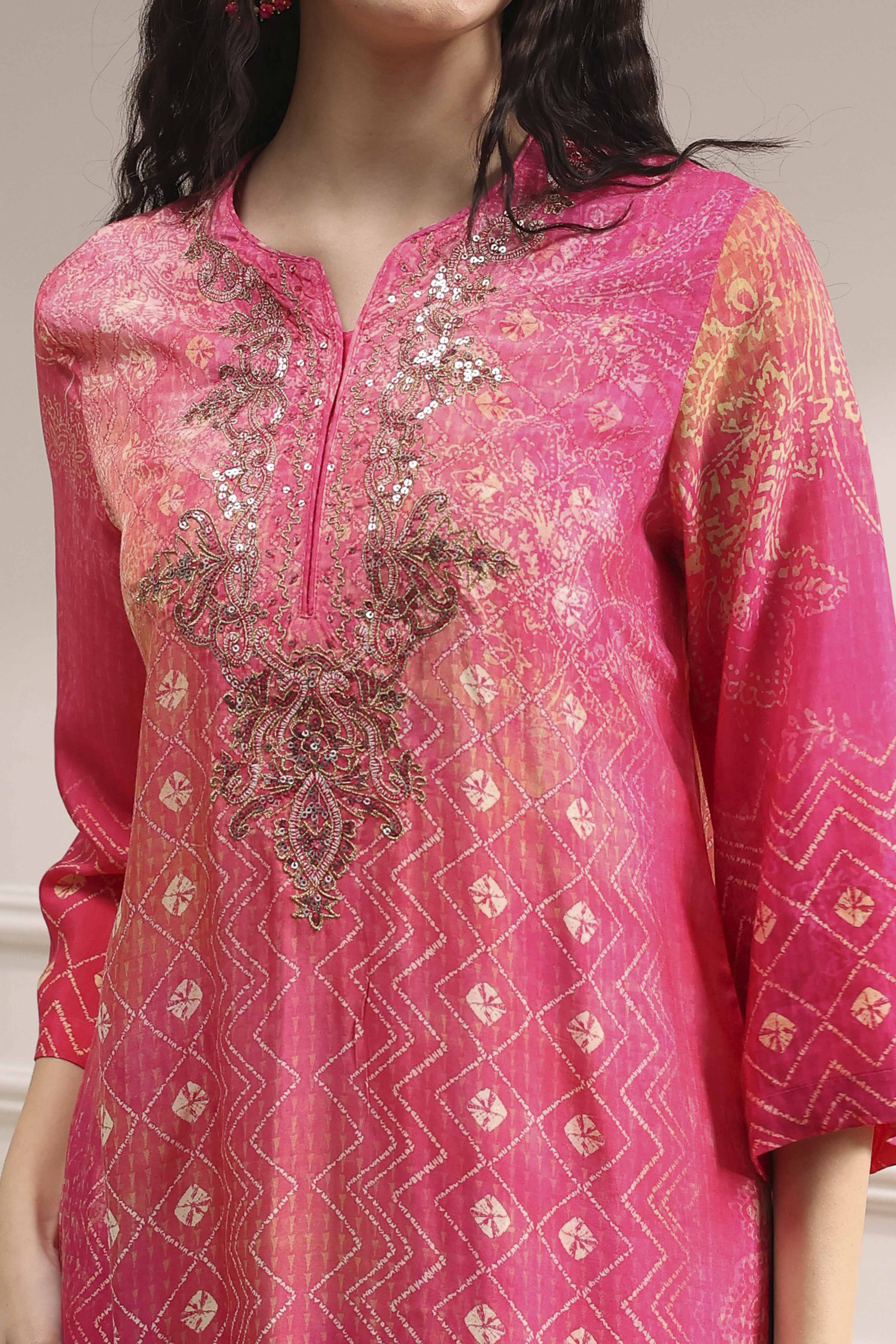 Pink Printed Straight Suit Set image number 1