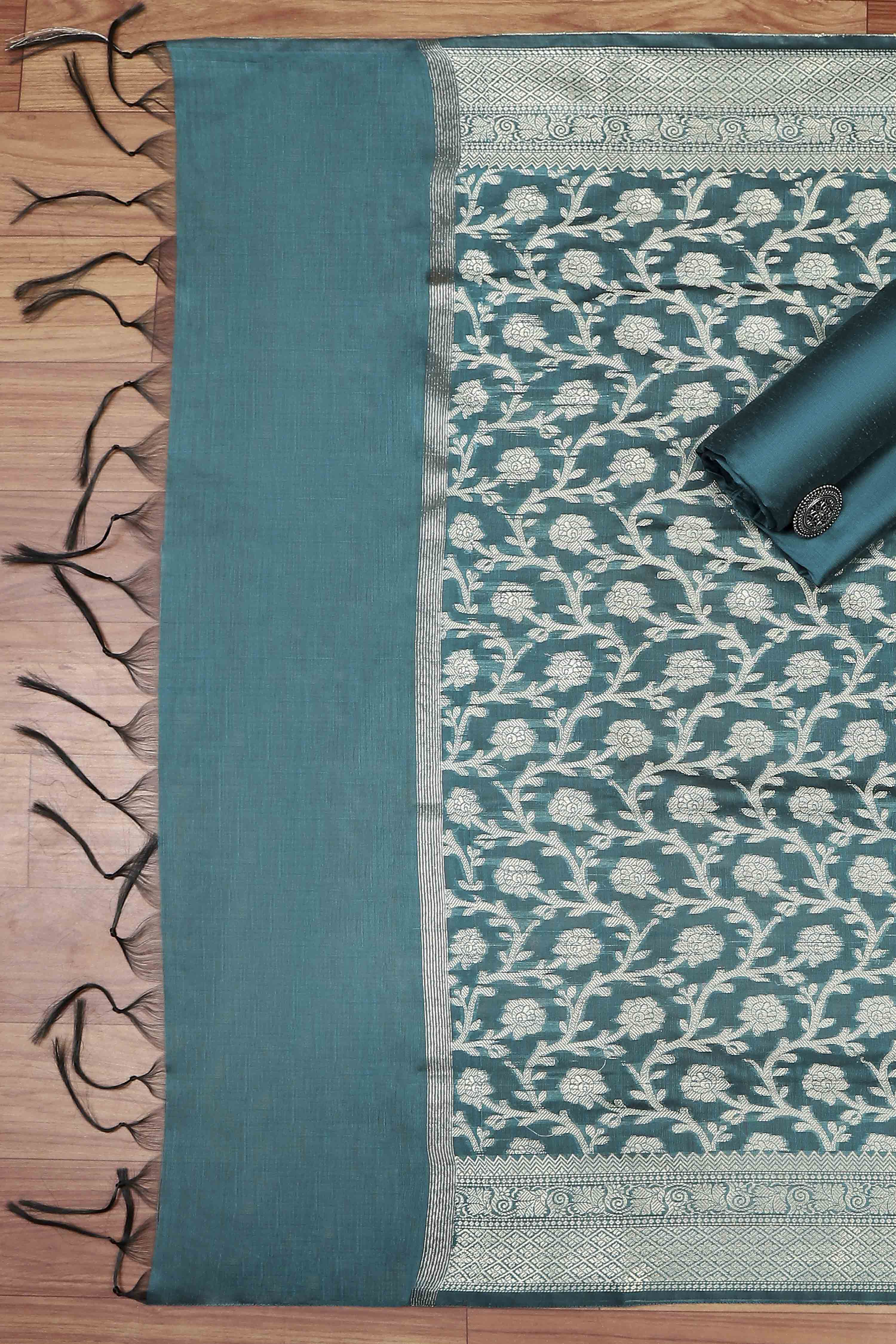 Mustard Cotton Printed Embroidered Unstitched Suit Set image number 3
