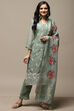 Green Cotton Digital Print Unstitched Suit Set image number 2
