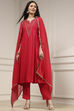 Red Viscose Rayon Straight Solid Suit Set image number 0