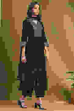 Black Cotton Printed Festive A-Line Suit Set image number 5