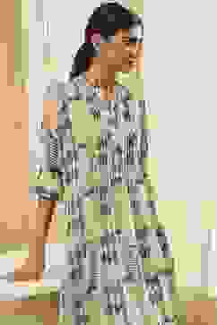 Beige Printed A-Line Kurta image number 1