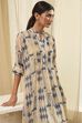 Beige Printed A-Line Kurta image number 1