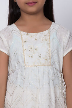 Off White Cotton A-Line Kurta Churidar Suit Set image number 1
