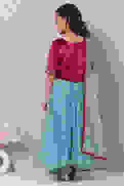 Maroon & Teal Viscose Straight Kurta Lehenga Suit Set image number 3