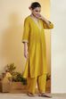 Yellow Viscose Blend Straight Suit Set image number 5