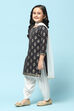 Turquoise Cotton Straight Printed Kurta Patiala Salwar Suit Set image number 4