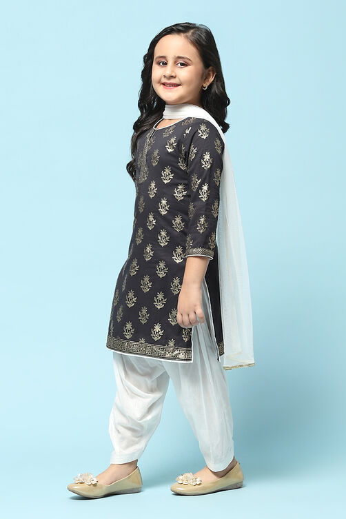 Turquoise Cotton Straight Printed Kurta Patiala Salwar Suit Set image number 4