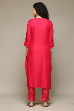 Fuchsia Embroidered Straight Kurta Set image number 4
