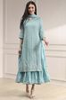 Powder Blue Cotton Blend Layered Embroidered Fusion Set image number 0