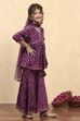 Purple Viscose Rayon Printed Peplum Suit Set image number 5