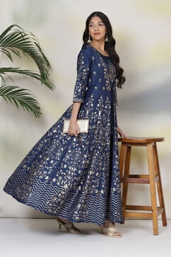 Navy Art Silk Fusion Dress image number 4