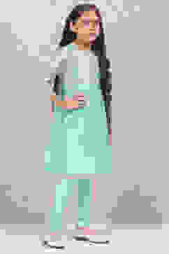 Turquoise Art Silk Straight Printed Kurta Set image number 5