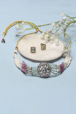 Mint Green Pink Brass Choker Set image number 0
