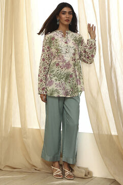Dull Blue Solid Straight Palazzo image number 0