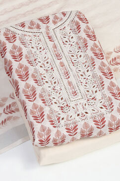Rust Linen Blend Machine Embroidered Unstitched Suit Set image number 5
