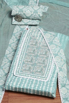 Teal Cotton Printed Embroidered Unstitched Suit Set image number 0