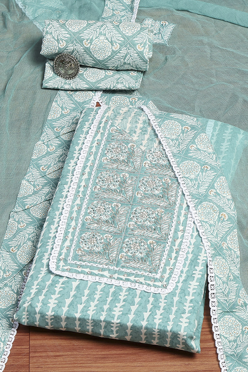 Buy Teal Cotton Printed Unstitched Suit Set Online at Biba India