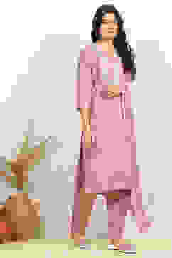 Pink Cotton Embroidered Unstitched Suit Set image number 6