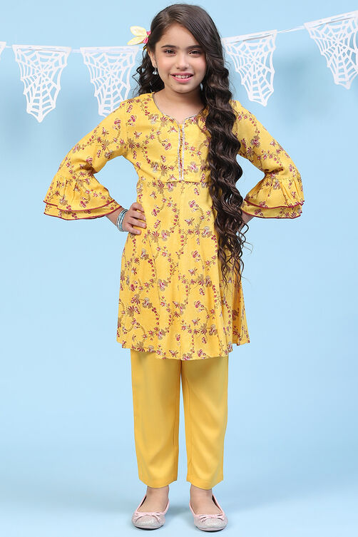 Pink Rayon Kalidar Printed Kurta Set image number 0