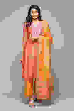 Orange Cotton Blend Straight Kurta Palazzo Suit Set image number 7