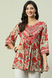 Green LIVA Flared Printed Kurti image number 0