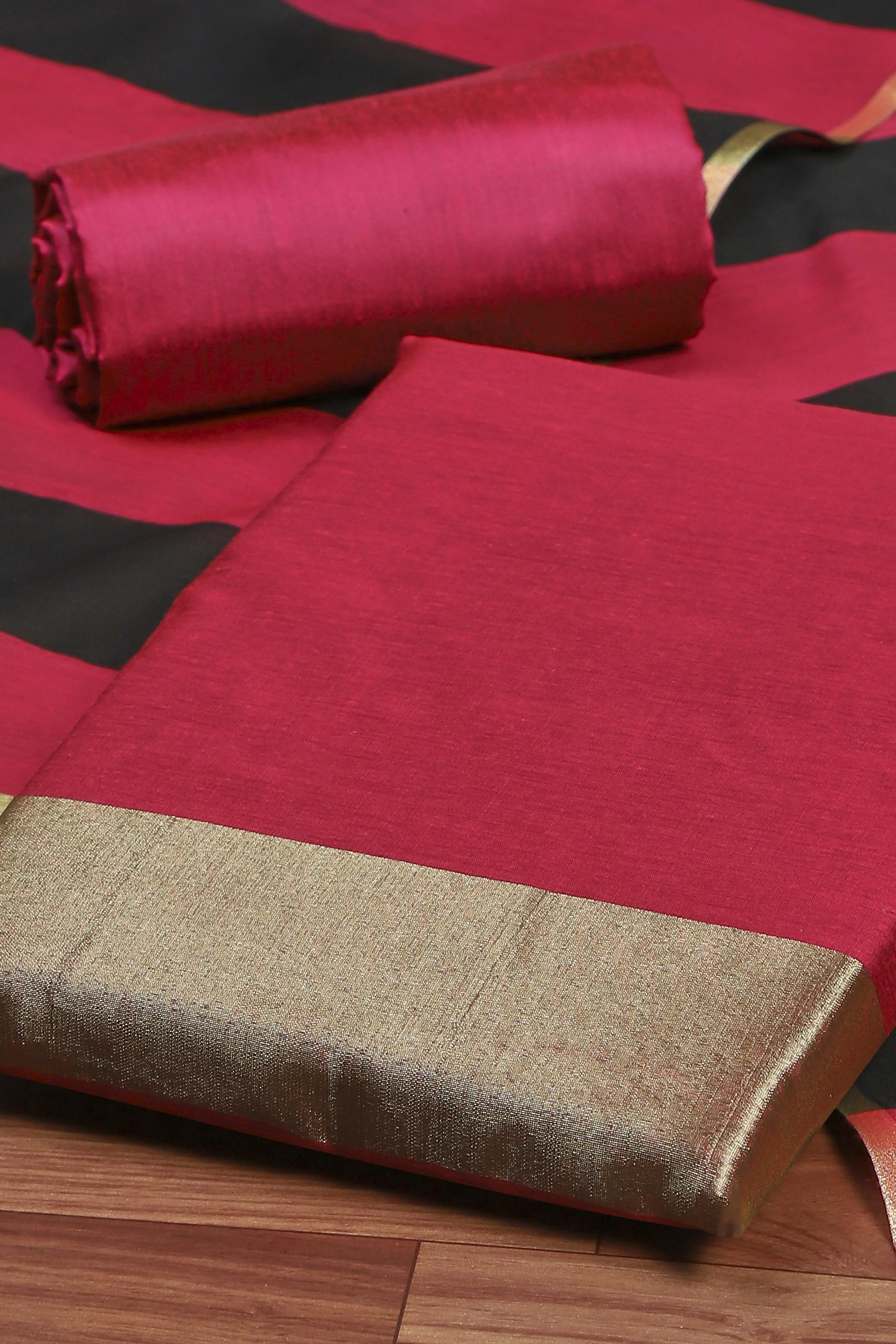 Onion Pink Cotton Unstitched Suit Set image number 1