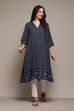 Navy Cotton Straight Yarndyed Kurta