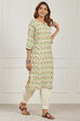 White Cotton Straight Suit Set image number 5