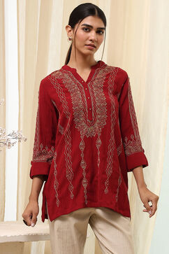 Red Straight Short Kurta image number 5