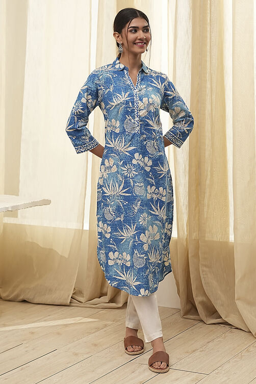 Red Pure Cotton Floral Straight Kurta image number 5