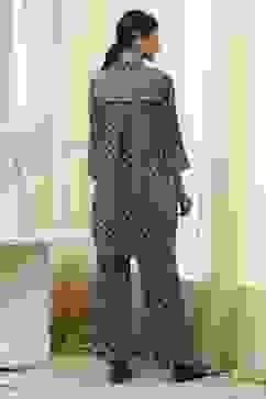 Black Printed Shirt-Style Straight Co-ord Set image number 4