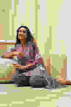 Grey & Pink Art Silk Straight Kurta Pant Suit Set image number 0