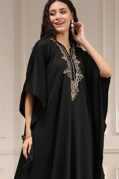 Black Modal Solid Kaftan Fusion Kurta Set image number 5