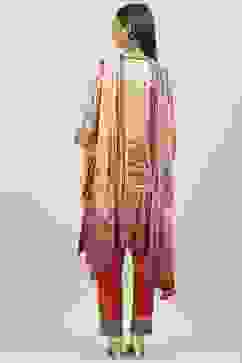 Maroon Silk Blend Straight Kurta Slim Pants Suit Set image number 4