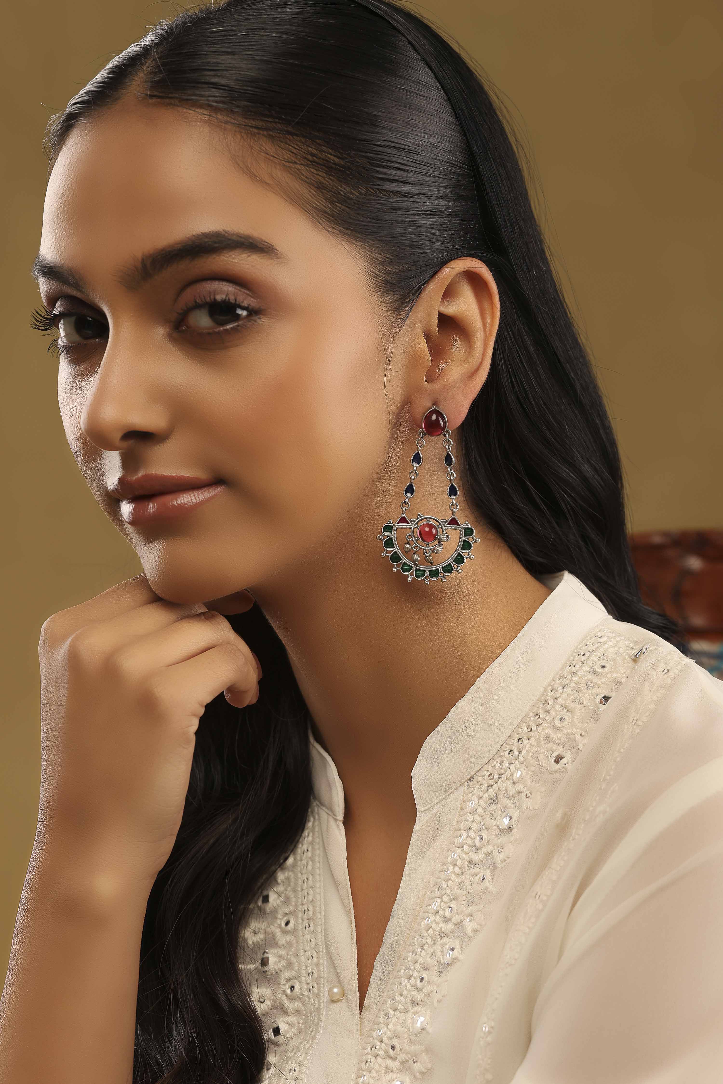 Green Pink Brass Drop & Danglers image number 3