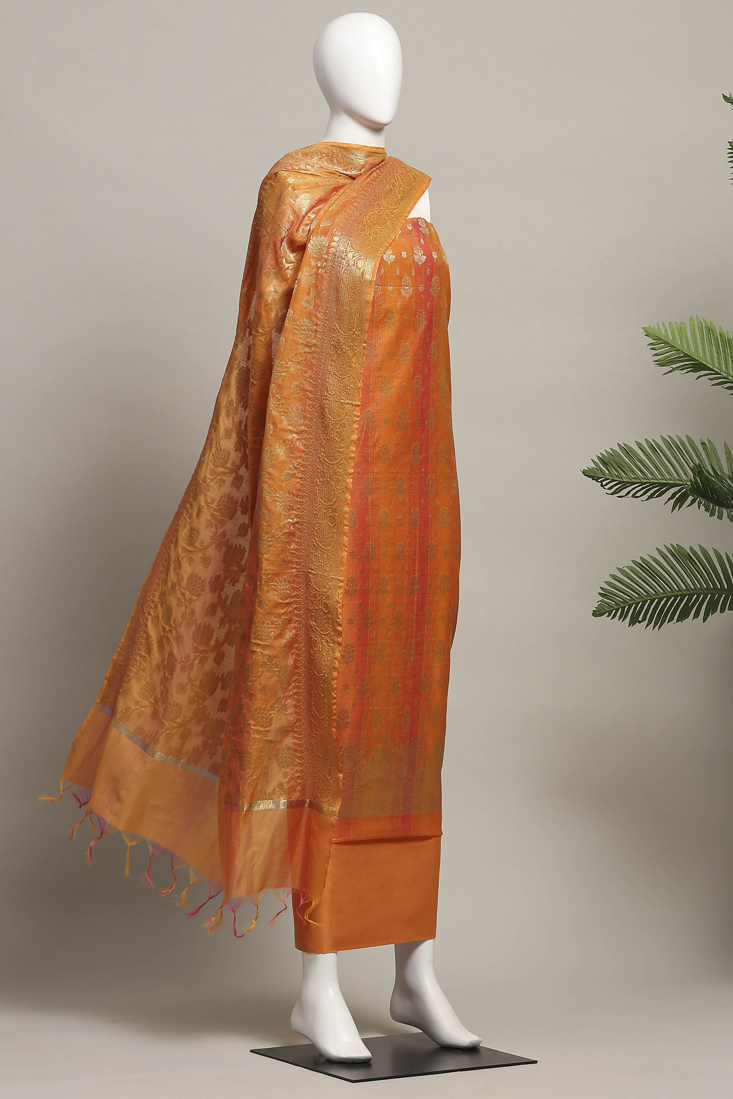Pink Cotton Printed Embroidered Unstitched Suit Set image number 4
